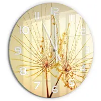 Tulup Wandklok - Paardenbloemzaden Glazen Klok Met Print - fi60 cm - Beige Wandklok Glas Met Motief - Witte handen - Ronde Klok - Wandklok Glas Decoratie - Gekleurde Glazen Klok