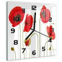 Tulup Wandklok - Klaprozen Wandklok Glas Met Motief - 30x30 cm - Rood Decoratieve Glazen Klok - Zwarte handen - Vierkante Klok - Gekleurde Glazen Klok - Glazen Klok Met Print