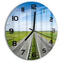 Tulup Wandklok - Snelweg Decoratieve Glazen Klok - fi30 cm - Groente Glazen Wandklok Design - Zwarte handen - Ronde Klok - Glazen Klok Met Print - Wandklok Glas Met Motief