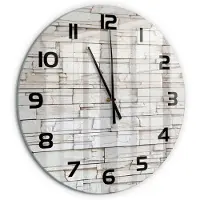 Tulup Wandklok - Witte stenen muur Decoratieve Glazen Klok - fi60 cm - Wit Glazen Wandklok Design - Zwarte handen - Ronde Klok - Glazen Klok Met Print - Wandklok Glas Met Motief