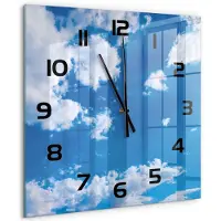 Tulup Wandklok - Wolken aan de hemel Wandklok Glas Met Motief - 60x60 cm - Blauw Decoratieve Glazen Klok - Zwarte handen - Vierkante Klok - Gekleurde Glazen Klok - Glazen Klok Met Print