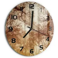 Tulup Wandklok - Woud Gekleurde Glazen Klok - fi30 cm - Bruin Glazen Klok Met Print - Zwarte handen - Ronde Klok - Moderne Wandklok Glas - Wandklok Glas Decoratie