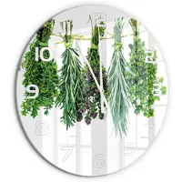 Tulup Wandklok - Kruiden aan een touwtje Glazen Klok Met Print - fi60 cm - Groente Wandklok Glas Met Motief - Witte handen - Ronde Klok - Wandklok Glas Decoratie - Gekleurde Glazen Klok
