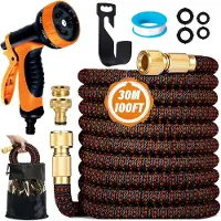 Merkloos Tuinslang 30 m, 10 functies, 3-laagse latex, oranje, metalen aansluitingen 3/4 inch en 1/2 inch, voor tuin