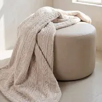 Lunetta Home - Fluffy Plaid - jacquard sherpa 300 GSM - Kabeltrui - Creme - 150x200 cm - Deken