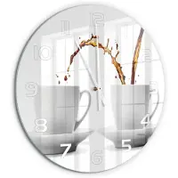 Tulup Wandklok - Lekkende koffie Gekleurde Glazen Klok - fi60 cm - Bruin Glazen Klok Met Print - Witte handen - Ronde Klok - Moderne Wandklok Glas - Wandklok Glas Decoratie
