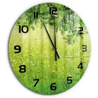 Tulup Wandklok - Groene weide Wandklok Glas Decoratie - fi60 cm - Groente Gekleurde Glazen Klok - Zwarte handen - Ronde Klok - Klok Glas Met Opdruk - Moderne Wandklok Glas