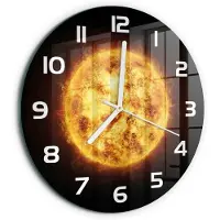 Tulup Wandklok - Zonnig Decoratieve Glazen Klok - fi30 cm - Oranje Glazen Wandklok Design - Witte handen - Ronde Klok - Glazen Klok Met Print - Wandklok Glas Met Motief