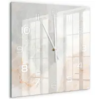 Tulup Wandklok - Marmer Wandklok Glas Decoratie - 60x60 cm - Beige Gekleurde Glazen Klok - Witte handen - Vierkante Klok - Klok Glas Met Opdruk - Moderne Wandklok Glas