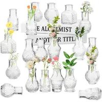 Famanu - Set van 20 kleine glazen vazen - Perfect voor tafeldecoratie - Vintage uitstraling - Transparant