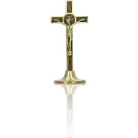 Merkloos Krucifix handgesneden - Zinklegering - Afneembare standaard - Desktopdecoratie - Katholiek kruis - 4,7 x 5,2 x 12 cm - Kruisbeeld