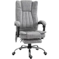 Fortuna Lai Massagestoel, bureaustoel, massagestoel met verwarmingsfunctie, ligfunctie, massagefunctie, voetsteun, dikke bekleding, grijs, 62 x 67 x 113-120 cm