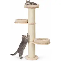 Relaxdays Kraboom, 3 ligvlakken, met kussens, hoogte x diepte: 187 x 46 cm, sisalstangen, antikeerbeveiliging, kattenkooi, beige/naturel