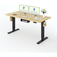 FlexiSpot verstelbaar bureau, 160x80 cm, tafelblad van 25 mm rubberhout, 2 motoren, draagvermogen 120 kg, 4 geheugenstanden, zwart