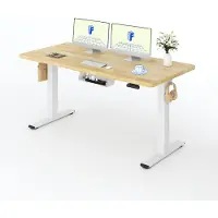 FlexiSpot verstelbaar bureau, 160x80 cm, tafelblad van 25 mm rubberhout, 2 motoren, draagvermogen 120 kg, 4 geheugenstanden, wit