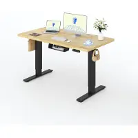 FlexiSpot verstelbaar bureau, 140x80 cm, tafelblad van 25 mm rubberhout, 2 motoren, draagvermogen 120 kg, 4 geheugenstanden, zwart