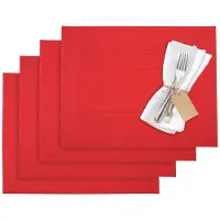 Famanu – Set van 4 placemats, 42 x 32 cm, synthetisch weefsel, rood, Home
