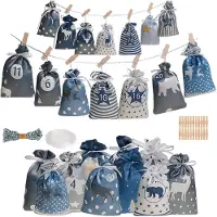 Sonstiges Adventskalender met 24 stoffen zakjes om te vullen, blauwgrijs van kleur, herbruikbaar