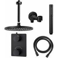 Mueller Black inbouw doucheset rond met 20cm hoofddouche plafondarm staafhanddouche mat zwart
