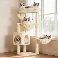 Merkloos Krabpaal 100 cm, 1 platform, 1 hol, 2 hangmatten, speelgoed, rookgrijs, HCT006SG, voor kat