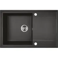 Kuchinox BADLAND Spoelbak, granietspoelbak, enkele spoelbak, model HUNTER, 44x67 cm, zwart, met lange afvoerplaat. Inclusief sifon!