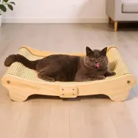 Merkloos Krabpaal 60 x 37 x 14 cm, 160° gebogen, beukenhout, voor kat