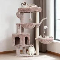 Merkloos Krabpaal 100 cm, 2 hangmatten, hol, speelgoed, beige-bruin, voor speelse katten