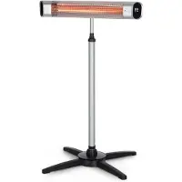 Blumfeldt Dark Wave infraroodstraler, terrasverwarmer, MinimalGlare: Koolstofbuis met goudcoating, vrijstaande straler met 9 warmtestanden, timer, IP65, plafondverwarmer met 2000W, zilver