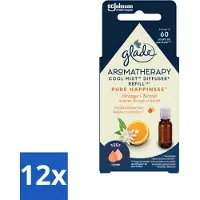 Glade 12 x - Mistnavulling Pure Happiness - Aromatherapie - 17,4 ml - Geur Diffuser - Aromatherapie - Sinaasappel Geur - Neroli Geur - Positieve Energie