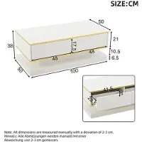 OEM Salontafel – Koffietafel – Bureau voor de woonkamer – Bijzetter – Klein tafeltje – Hoogglanzend wit met gouden accenten – Twee grote lades met smalle en brede opbergvakken