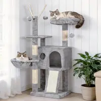 Merkloos Krabpaal voor kittens 105 cm, 1 platform, 1 kattenmand, sisal krabplaat, lichtgrijs