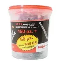 Fischer Nylon plug met schroeven, promotiepack "Sx 6 S" - diameter 6 mm, lengte 30 mm, schroeven: diameter 4,5 mm, lengte 40 mm, verpakking: 150 stuks + 50 gratis