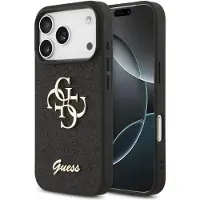GUESS hoesje - Geschikt voor iPhone 17 Pro Max en geschikt voor iPhone 18 Pro Max - Kunstleer met metalen 4G-logo - Zwart
