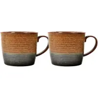 MPLCo - Mok - Keramische Mok - Set van 2 - Grote Koffiemok & Soepmok - Oven, Magnetron & Vaatwasserbestendig - XXL - Ø14 x 11 cm - 1 Liter - Bruin met Donkergroene Ombre