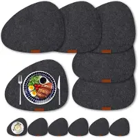 Famanu – Vilten placemats en onderzetters, set van 12, hittebestendige, antislip, wasbare sets voor thuis en restaurant, met 6 placemats, 6 onderzetters, donkergrijs