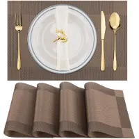 Famanu – Set van 8 placemats, afwasbaar, pvc, hittebestendig, antislip, voor keuken en eettafel, afwasbaar, vuilafstotend, gemakkelijk te reinigen (bruin)