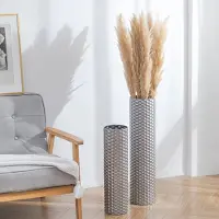 Famanu – Grote metalen vloervazen set van 2, 70/55 cm hoog, voor droogbloemen en kunstbloemen, honingraat patroon, ideaal voor woonkamer en interieurdecoratie