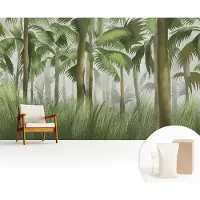 Wallfluent Fotobehang - Groente Vliesbehang - 416x254 cm - Tropisch Bos Fotobehang Vlies - Hal behang Bloemen En Planten - Muurschildering - Woonkamer behang