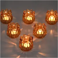 Famanu - Set van 6 Glazen Waxinelichthouders - Creëer een sfeervolle ambiance - Elegante tulpvorm - Amber