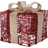 Intratuin Kerstfiguur Koro Cadeau Rood / Goud Met Verlichting 15 X 15 X 18 Cm