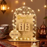 Dripio Houten Ramadan-kalender met LED-lichtketting, 30-dagen aftelkalender