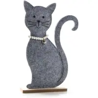 OEM Deko Kat - Viltfiguur om neer te zetten - Grijs - 18 cm hoog
