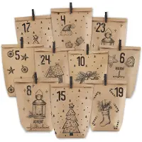 OEM Adventskalender om zelf te vullen - 24 papieren zakjes van kraftpapier - Om zelf te vullen voor kinderen en volwassenen