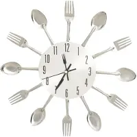 vidaXL Wandklok met lepel- en vorkdesign, zilverkleurig, 31 cm, aluminium