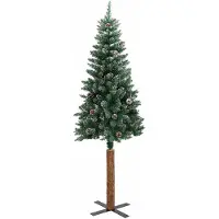 vidaXL Kerstboom met echt hout en sneeuw smal 150 cm groen