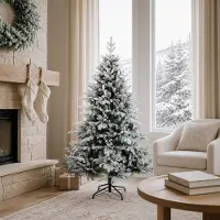 vidaXL Kunstmatige Hinged Kerstboom 150 cm PVC en Metalen Groen en Wit