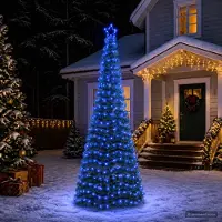 vidaXL Led-tinselkerstboom met voet EKENAS 250 cm 370 LED's Blauw