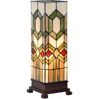 Clayre & Eef Tiffany tafellamp, 12x35 cm, groen, bruin glas