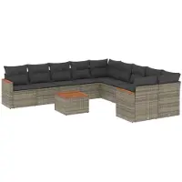 vidaXL 11-delige loungeset voor de tuin met kussens, grijs, polyrotan
