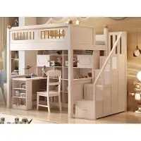 AEA Stapelbed, hoogslaper, bed met geïntegreerd bureau, houten kinderbed, tienerbed